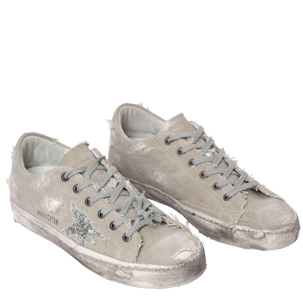 Golden Goose Linen Silver Glitter Sneakers Size 39